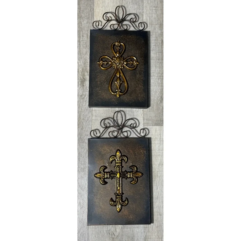 Gothic Glam 2 Piece Gothic Coquette bronze, And Gold Fleur-de-Lis Wall/Shelf Art